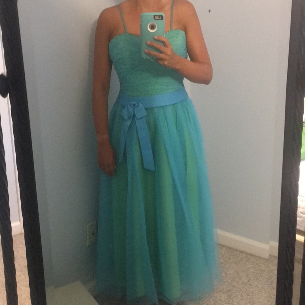 Blue and green cocktail dress